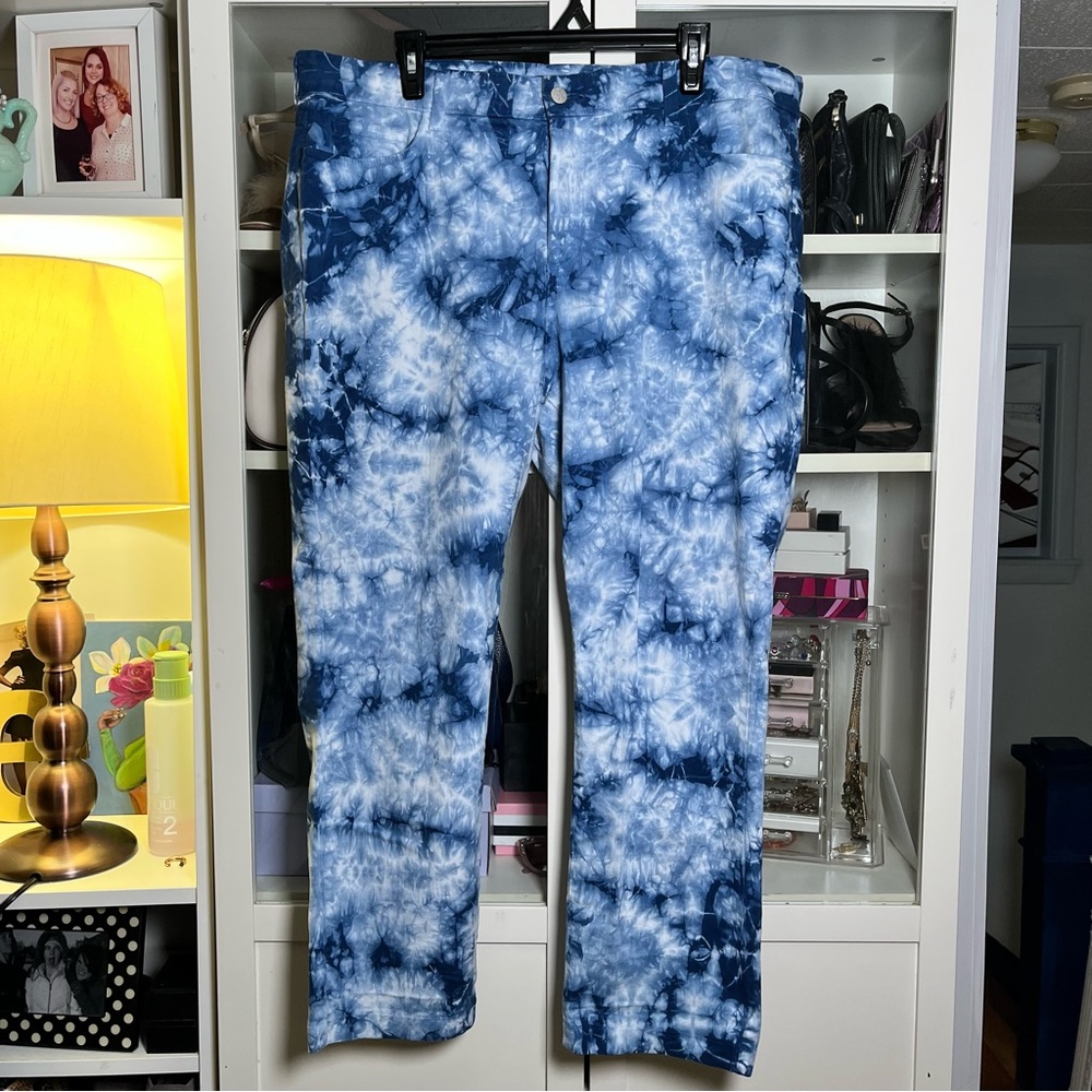 NYDJ Blue Tie-Dye Straight Leg Jeans
